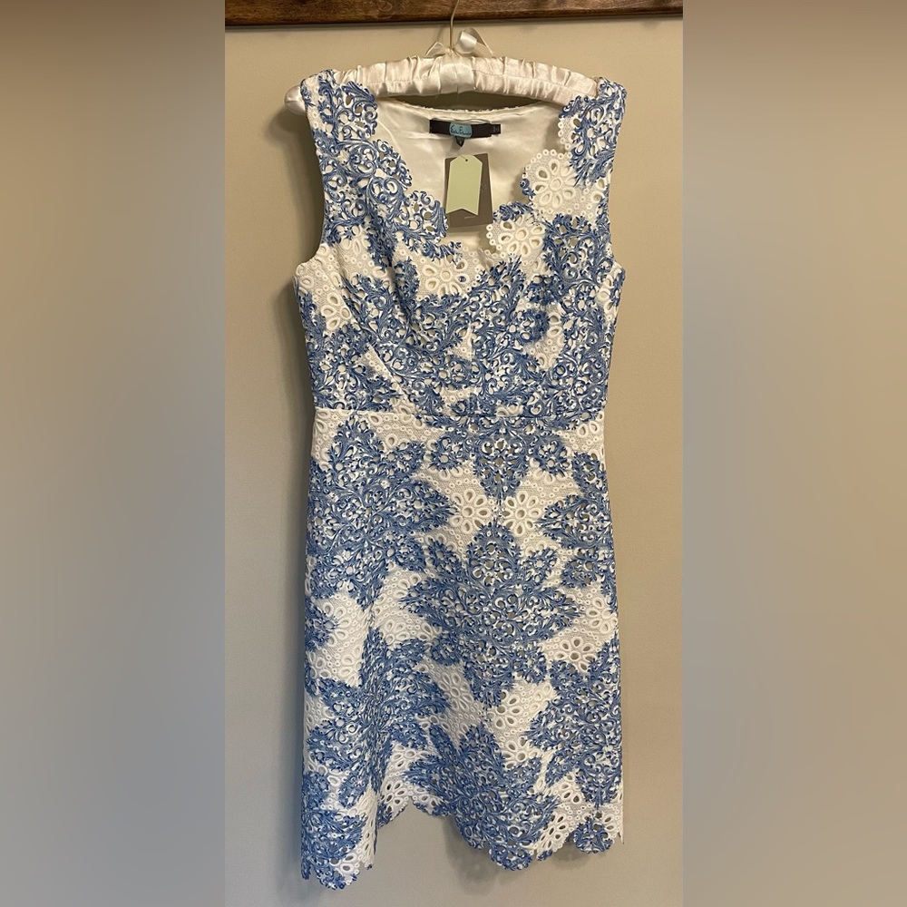 Women’s blue and white lace sleeveless midi dress size 8